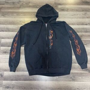 Vintage 2002 Harley-Davidson Mens XL Flame Graphic Zip Hoodie Black Y2K